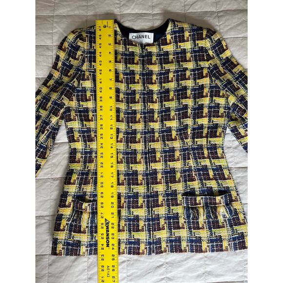 2004 Vintage Chanel Runway Yellow Multicolor Wool Jacket with Scarf and Brooch - Picture 11 of 16